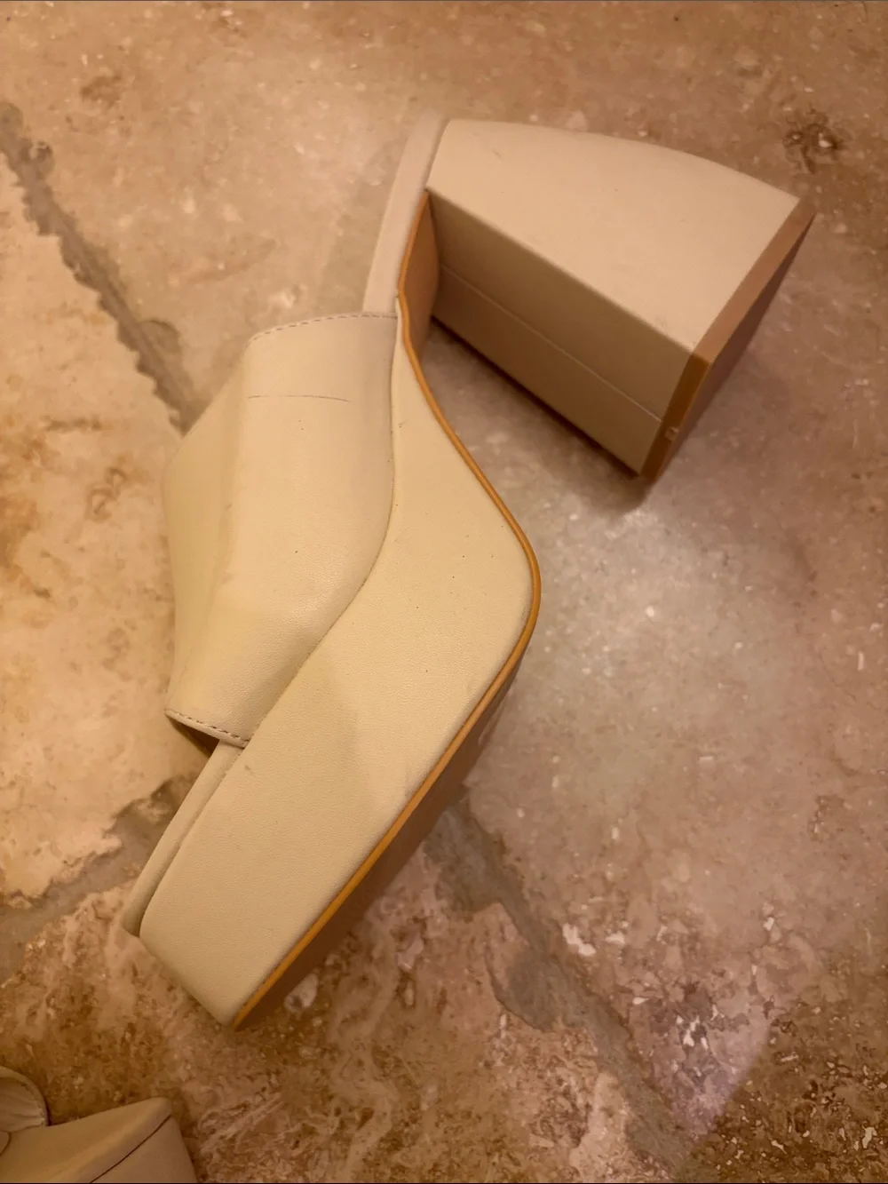Princess Polly Cream Platform Slide Heels